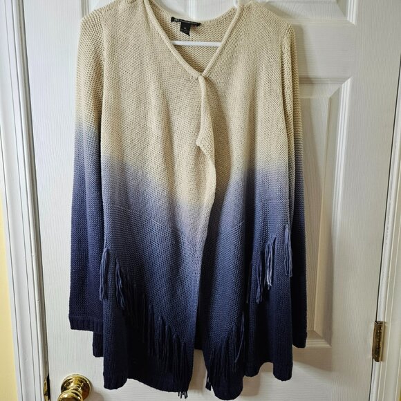 INC International Concepts Cardigan Sweater Womens Size XL Boho Fringe Open Knit - Picture 1 of 8